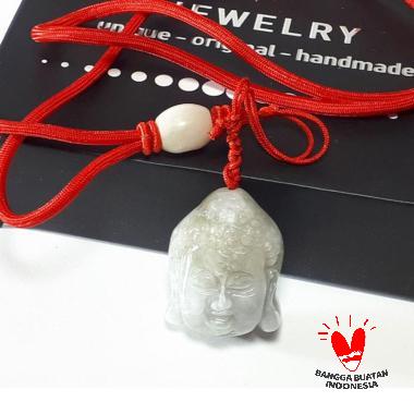 Vee Tali Liontin Ukir Batu Giok Kepala Budha Asli Burma Kalung Terapi Kesehatan Tali Merah