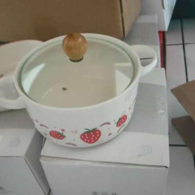 Mangkok Keramik Tutup Kaca strawberry