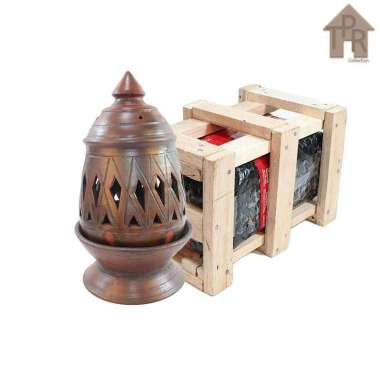 Gerabah Lentera - Tempat Lilin Natural Sangkar Jumbo + Krat Kayu