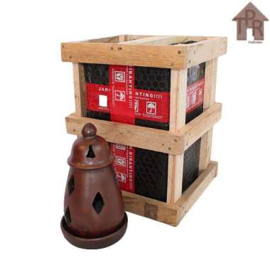Gerabah - Lentera / Tempat Lilin Sangkar Kecil - Packing Krat Kayu T19