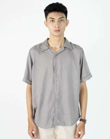 Jual Fortklass Rayon Polos Abu Kemeja Polos Pria Lengan Pendek Kasual L