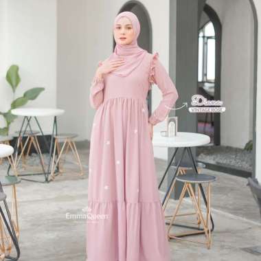 EmmaQueen Gamis Muslim Dress Bunga - Dress Diana M Vintage Rose