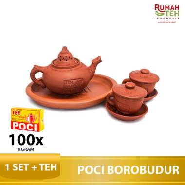 Set Poci Teh Tanah Liat Tipe Borobudur - Perangkat Minum Teh + Teh Poci Kuning Lusinan
