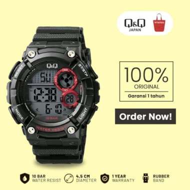 Jam Tangan Pria Digital Tali Karet Q&Q QNQ QQ Original M191J001Y Black