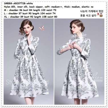 AB237728 Dress Midi Lengan Panjang Gaun Pesta Korea Import Putih White