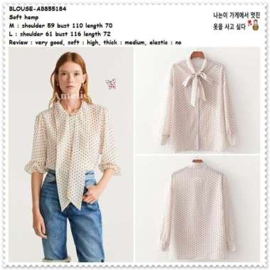 AB855184 Baju Atasan Polkadot Kemeja Pita Wanita Blouse Korea Import
