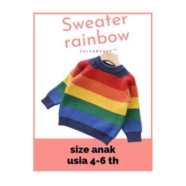 Sweater Baju Rajut Anak Rainbow Switer Motif Pelangi Usia 4 Sd 6 Tahun Size L 5-6 Thn Rainbow Cewe R