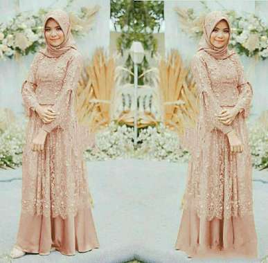 Snoebel Pevinda Maxi Gamis Muslimah Brokat Pesta L ROSE GOLD COKLAT
