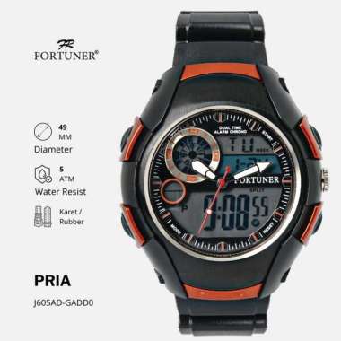 Fortuner Jam Tangan Pria Dual Time Sport Original Tahan Air Dack ORANGE