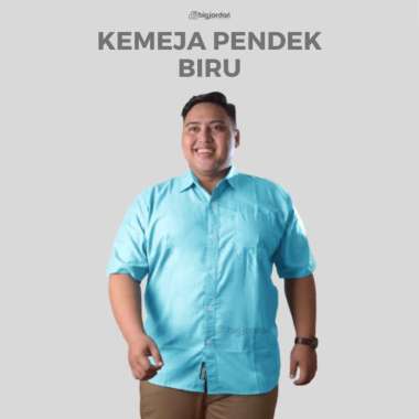Kemeja Pendek Pria Jumbo XXXL 4XL Kemeja Pendek Big Jordan Big Size - Putih Biru Muda 5XL