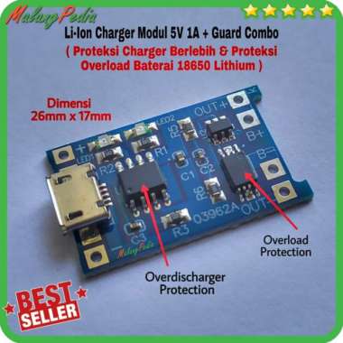 Charger Baterai Li-Ion  18650 Modul TP4056 5V 1A Guard Combo 03962A