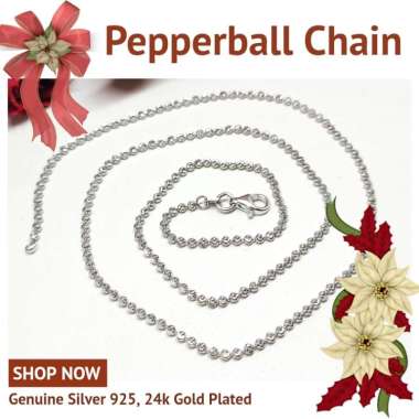 BCK059 PERHIASAN KALUNG RANTAI BIJI LADA UKIR PERAK SILVER 925 LAPIS EMAS ASLI ORIGINAL