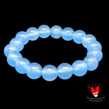 Gelang Batu Giok Cina Asli 10mm - VeE Bracelet Batu Alam Terapi Kesehatan Biru laut