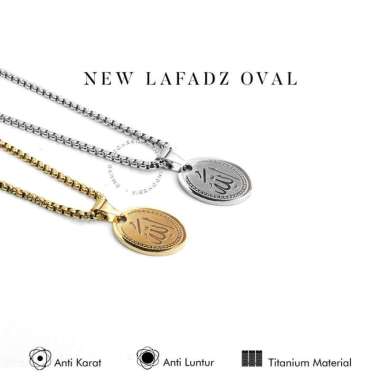 Kalung Titanium Lafadz Allah Oval Pria/Wanita Liontin Saja/Black