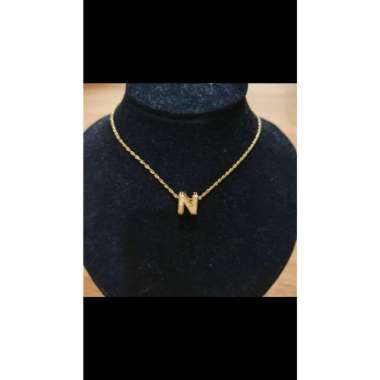 set kalung inisial huruf N emas asli