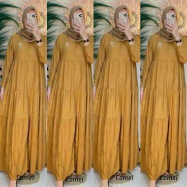 Gamis Susun Lomotif Polos Rayon Premium Dress Wanita Lengan Panjang Longdress Plain Bigsize LD 110 c