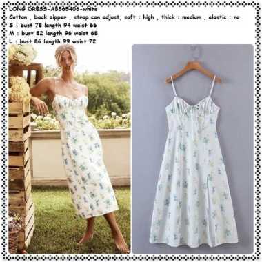 AB565406 Long Dress Midi Pesta Pantai Tali Wanita Korea Import Putih