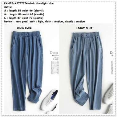 AB757274 Celana Panjang Denim Boyfriend Karet Wanita Korea Import