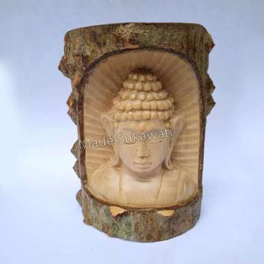 Patung Kayu Panggal Buaya dengan ukiran Budha 12cm Kerajinan tangan Bali