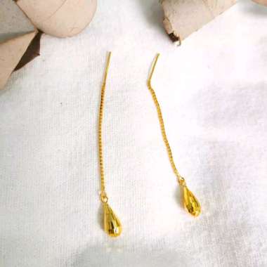 Anting Panjang Oval Crystal Koleksi Josean Elegant Emas Asli