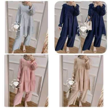 SET CANDYTUFT DOT SET TUNIK MOSCREPE KOMBI TILE DOT PREMIUM + CELANA SETELAN baju busui setelan tuni