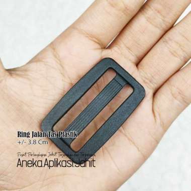 12 BIJI RING JALAN GESPER TAS PLASTIK BUCKLE 3.8 CM HITAM