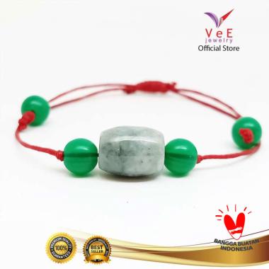 Vee Batu Giok Burma 3 Bandul Gelang Kesehatan Unisex - Hijau Muda merah