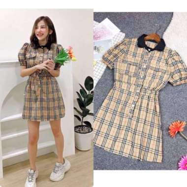 Dress pendek kotak/dress kotak/dress lengan pendek kotak/dress bbr
