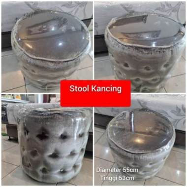 Stool Puff Bulat Kancing Kain Beldu Grey / Kursi Puff / Kursi Stool