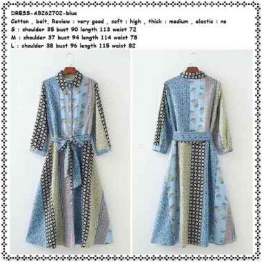AB262702 Midi Dress Kemeja Bunga Lengan Panjang Wanita Import Tunik