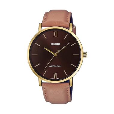 CASIO Tali Kulit Jam Tangan Pria [MTP-VT01GL] COKLAT