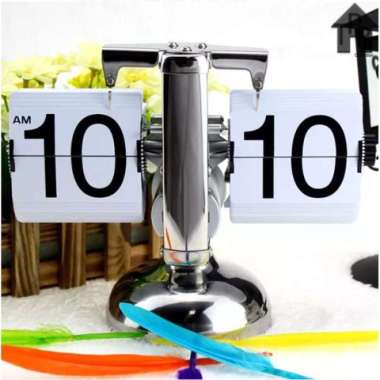 Jam Meja Retro Flip Table Clock Stainless Unik Antik Premium Putih