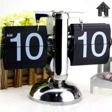 Jam Meja Retro Flip Table Clock Stainless Unik Antik Premium Hitam