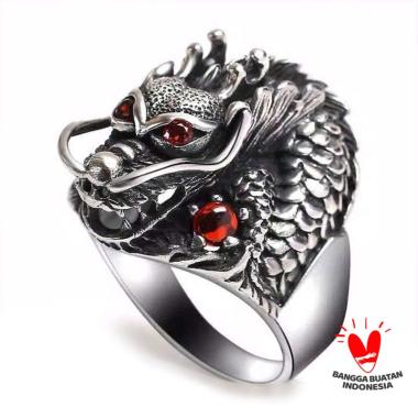 Vee Kepala Naga Ruby Cincin Titanium Pria perak