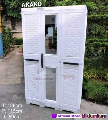 Lemari Plastik Full 3 Pintu / Lemari Baju Modern LP3P Akako PUTIH JADETABEK