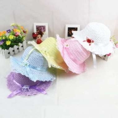 Topi fashion anak little Missy hat hiasan bunga pita renda Putih