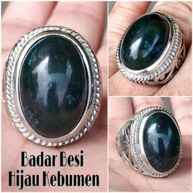 CINCIN BATU AKIK NATURAL BADAR BESI HIJAU KEBUMEN NEMPEL MAGNET RING 9