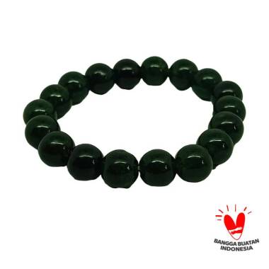 Gelang Batu Giok Burma Asli 10mm - VeE Bracelet Batu Alam Terapi Kesehatan Hijau Tua