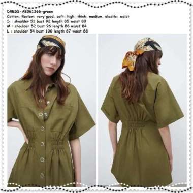 AB361366 Casual Mini Dress Kemeja Wanita Korea Import Army Green Hijau