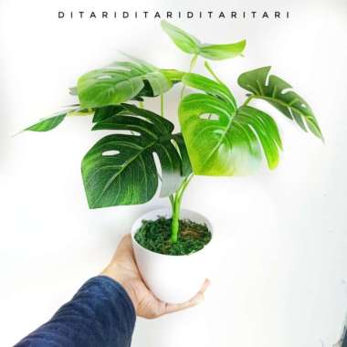 DAUN MONSTERA DAN POT BUNGA BUNGA PLASTIK ARTIFICIAL DEKORASI RUMAH warna TANPA POT