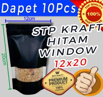STANDING POUCH KRAFT HITAM WINDOW ALUMINIUM 12X20CM - 100GRAM