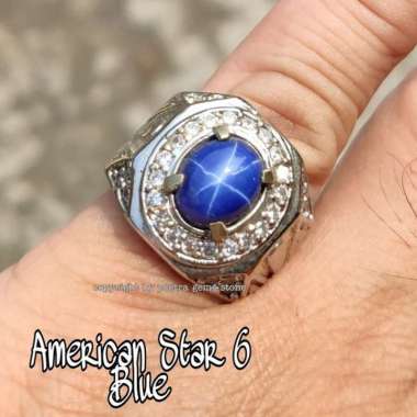CINCIN BATU AKIK PERMATA AMERICAN STAR BLUE 6 STAR MINIMALIS RING 7