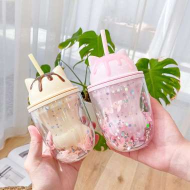 BOTOL ANAK LUCU MURAH| SEDOTAN PLASTIK | BOTOL TUMBLER ICE CREAM PINK