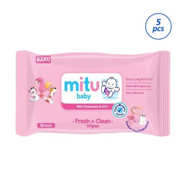 Jual Mitu Baby Extra Thick Wipes - Pink [10 sheets/ 5 pcs