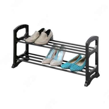 Rak Sepatu Krisbow Susun 2 Tingkat Portable Minimalis Hitam