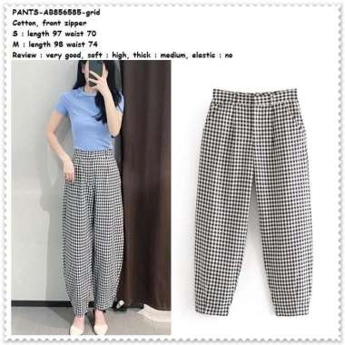 AB856585 Celana Panjang Kotak Hitam Putih Joger Jogger Wanita Korea