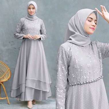 Gamis muslim perempuan brokat tile 3D mutiara pearl gamis pesta muslim gaun muslim dress muslim gami