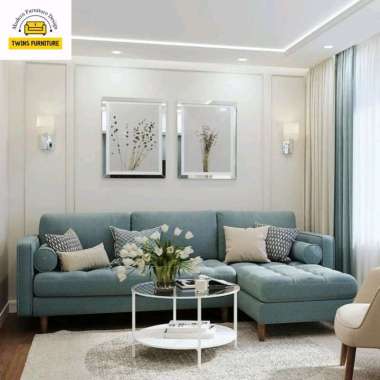 sofa L shape minimalis 3 dudukan super empuk pilihan keluarga ruang tamu minimalis