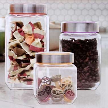 1 Set Isi 3 Pcs Toples Kaca Jar Krishome Toples Kue Lebaran