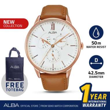 Jam Tangan Kulit Wanita Coklat Alba AZ8006 Quartz Analog Original